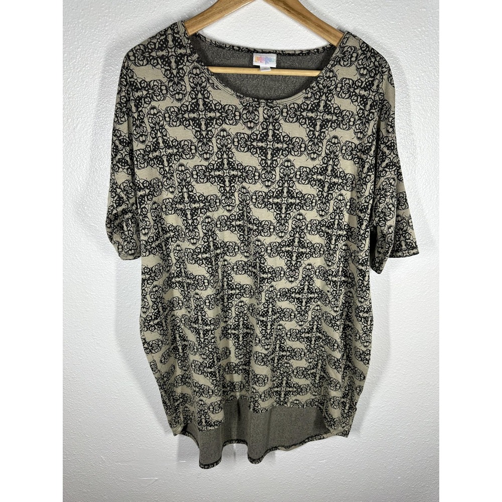 LuLaRoe Shirt Womens Medium Beige Geometric Scoop Neck Short Sleeve Tunic Top